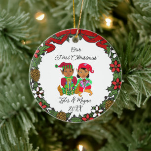 Décoration En Céramique Jolis Elfes Personnalisés Notre Premier Noël