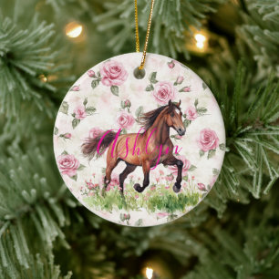 Décoration En Céramique Jolis Roses Roses Cheval Noël