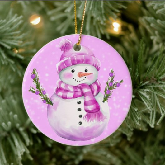 Décoration En Céramique Jolly Snowman Pink Personalized