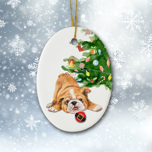 Décoration En Céramique Jouer Bulldog Chiot Père Noël Bulb Noël