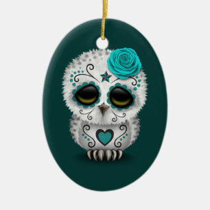 Décoration En Céramique Jour turquoise mignon du hibou mort de crâne de