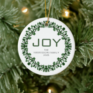 Décoration En Céramique Joy Floral Christmas Wreath Nom de famille Photo
