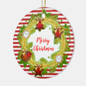 Décoration En Céramique Joyeuse couronne et rayures de Noël (Gauche)