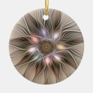 Décoration En Céramique Joyeuse Fleur Abstrait Beige Brown Floral Fractal