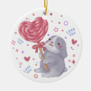 Décoration En Céramique Joyeuse Saint-Valentin avec Bunny & Lollipop