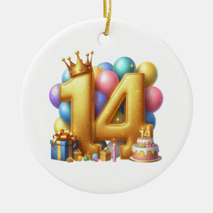 Décoration En Céramique Joyeux 14e anniversaire