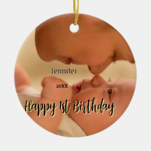 Décoration En Céramique Joyeux 1er anniversaire enfants bébé mère noir jau