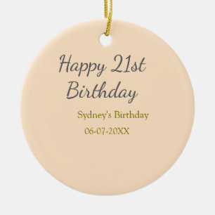 Décoration En Céramique Joyeux 21e anniversaire nom date gris orange paste