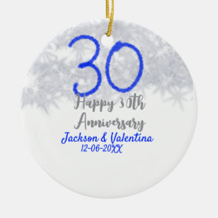 Décoration En Céramique Joyeux 30e anniversaire de mariage argent paillett