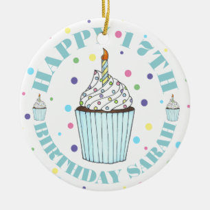 Décoration En Céramique Joyeux Anniversaire Cupcake bougie Pastel Pois