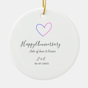 Décoration En Céramique Joyeux anniversaire rose bleu cœur nom date simple