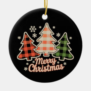 Décoration En Céramique Joyeux Arbre de Noël Buffalo Plaid Xmas Fêtes