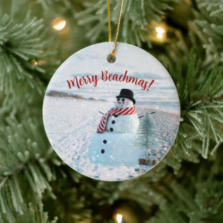 Décoration En Céramique Joyeux Beachmas Snowy Sandy Snowman -
