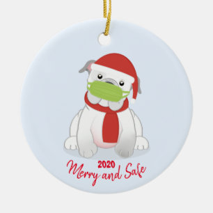 Décoration En Céramique Joyeux Bulldog et Noël en sécurité 2020