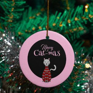 Décoration En Céramique Joyeux Cat-Mas rose/noir Noël