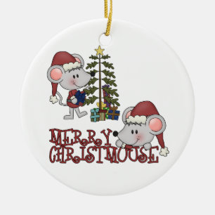 Décoration En Céramique Joyeux Christmouse avec l'arbre