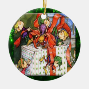 Décoration En Céramique Joyeux elfes enveloppant l'ornement actuel