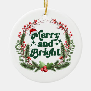 Décoration En Céramique Joyeux et brillant rouge blanc vert doux Noël