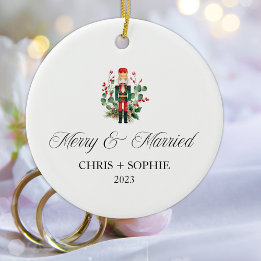 Décoration En Céramique Joyeux Et Marié Premier Noisette De Noël