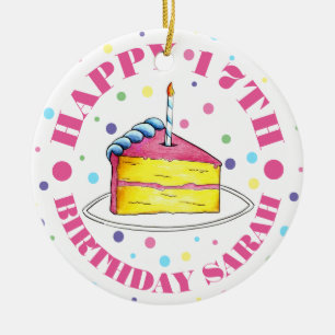 Décoration En Céramique Joyeux gâteau d'anniversaire Slice Candle Pastel P