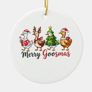 Décoration En Céramique Joyeux Goosemas Canard de Noël portant un chapeau