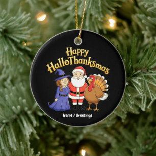 Décoration En Céramique Joyeux HalloMerciMas Sorcière Père Noël Vacances d