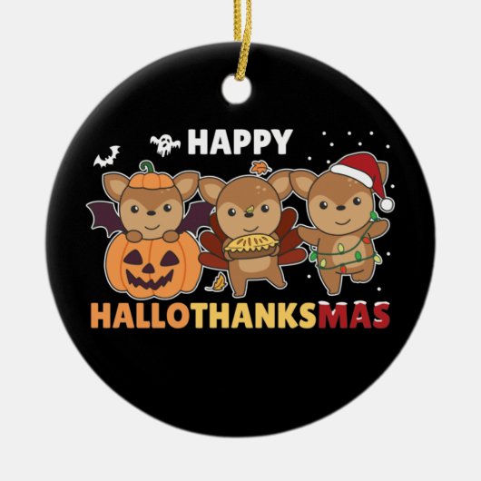 Décoration En Céramique Joyeux Hallothanksmas Cerfs Noël Cerf Cervin Cervi (Devant)