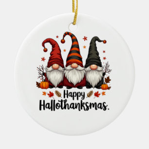 Décoration En Céramique Joyeux Hallothanksmas Halloween Noël Gnomes