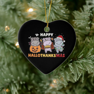 Décoration En Céramique Joyeux Hallothanksmas Hippopotames Noël Hippo Cera