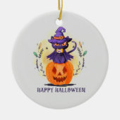 Décoration En Céramique Joyeux Halloween - Chat noir sorcier (Devant)