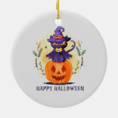 Décoration En Céramique Joyeux Halloween - Chat noir sorcier (Dos)