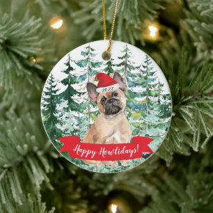 Décoration En Céramique Joyeux Howlidays Bouledogue Français Chien Noël Or