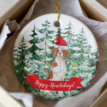 Joyeux Howlidays Brittany Dog Christmas Ornament