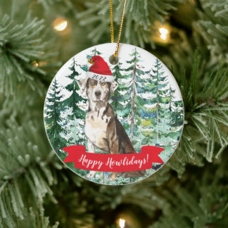 Décoration En Céramique Joyeux Howlidays Catahoula Leopard Dog Noël Or