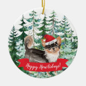 Décoration En Céramique Joyeux Howlidays Long Haired Chihuahua Noël Ou (Devant)