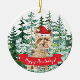 Décoration En Céramique Joyeux Howlidays Yorkshire Terrier Chien Noël