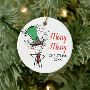 Décoration En Céramique "Joyeux Joyeux" Noël Elf Chapeau Haut-de-forme Orn