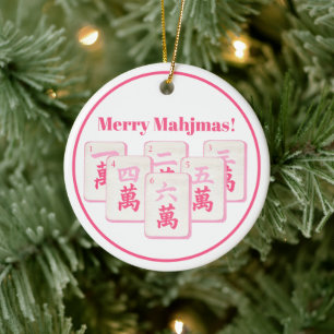 Décoration En Céramique Joyeux Mahjmas Mahjong Tuiles Rose et Rose Chaud