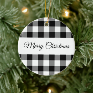 Décoration En Céramique Joyeux Noël à carreaux noir et blanc rustique