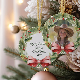 Décoration En Céramique Joyeux Noël Arrière-Grand-Mère Couronne de houx Ph