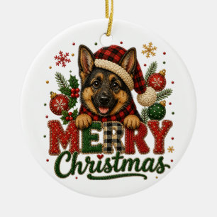 Décoration En Céramique Joyeux Noël berger allemand mignon