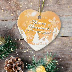 Décoration En Céramique Joyeux Noël blanc or Bonne année