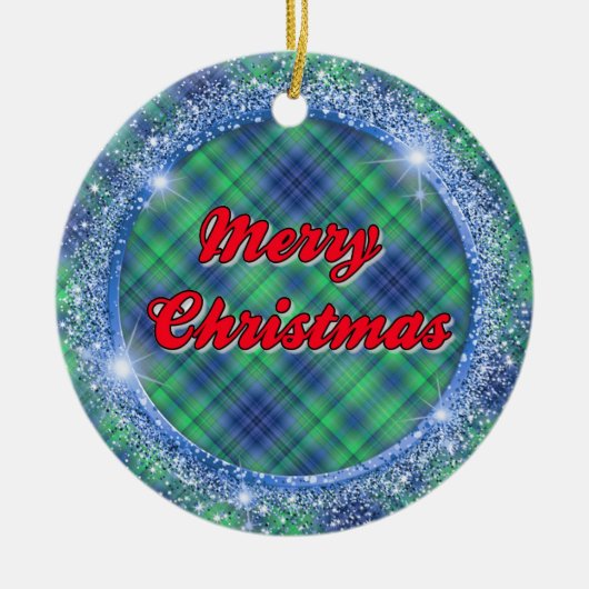 Décoration En Céramique Joyeux Noël bleu Plaid Faux Parties scintillant Ca (Devant)