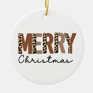 Décoration En Céramique "Joyeux Noël" Bloc de couleur moderne Leopard Boho