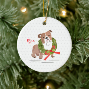 Décoration En Céramique Joyeux Noël Bulldog NOM Holly YAR Chien