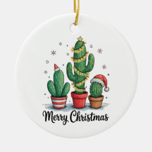 Décoration En Céramique Joyeux Noël Cactus Arbre Festif Xmas Lumières