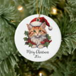 Décoration En Céramique Joyeux Noël Chat Kitten Santa Hat Holly Custom<br><div class="desc">Adorable chaton dans le casquette de Père Noël et les baies Holly vous souhaitent un très joyeux Noël. Personnalisez avec la salutation de votre choix (Joyeux Noël,  Joyeux Fêtes,  Joyeuses Fêtes) ou le nom de famille et l’année de votre choix.</div>