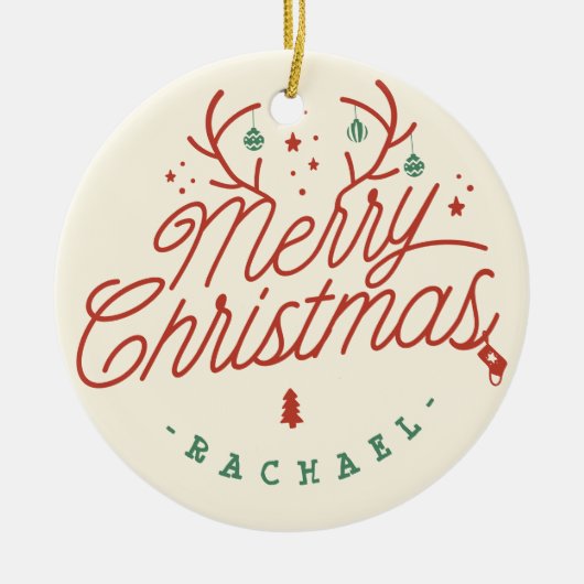 Décoration En Céramique Joyeux Noël Check Plaid Reinder personnalisé (Devant)