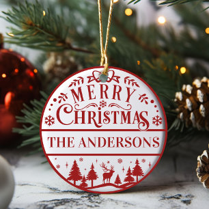 Décoration En Céramique Joyeux Noël Classique Personnalisé Famille Keepsak