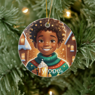 Décoration En Céramique Joyeux Noël des garçons africains américains